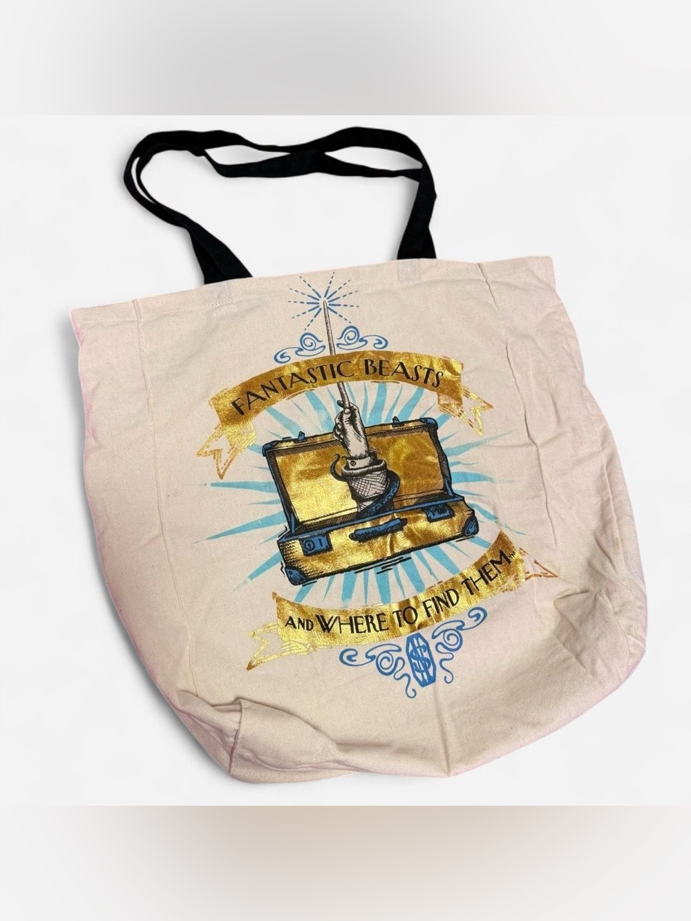 Harry Potter Fantastic Beasts Canvas Tote Bag Gold Foil Briefcase Wand Primark
